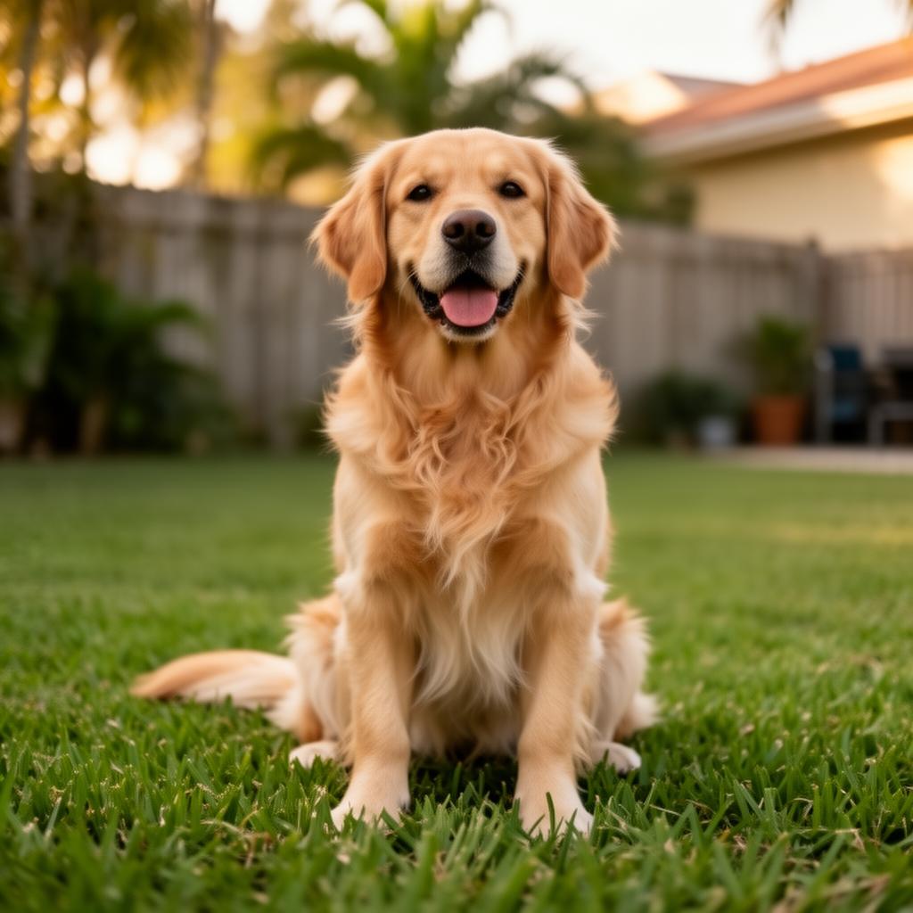 Happy dog safe in backyard